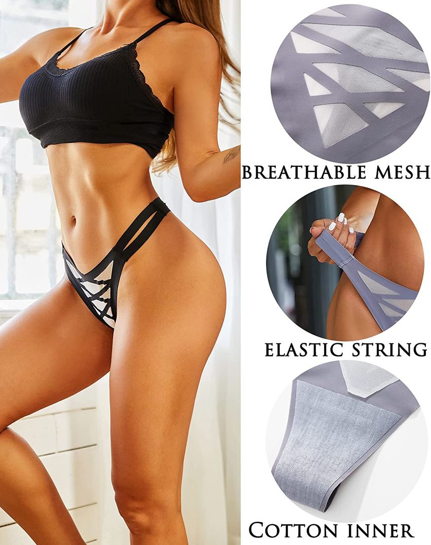 Thongs for Women Sexy Panties Seamless V String Breathable Mesh Stretch  Nylon No Show Thong Underwear