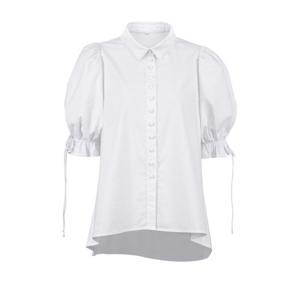 Puff Sleeve White Short Sleeve Shirt
