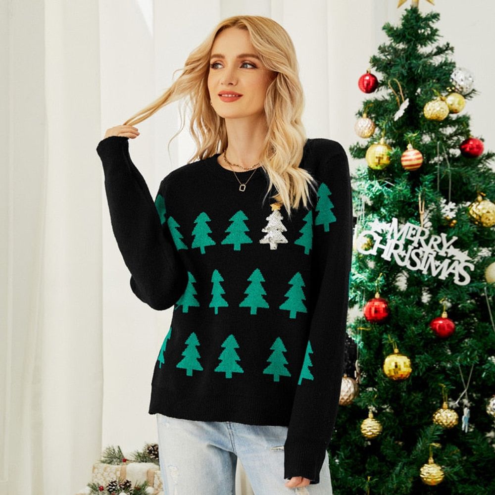 Christmas Trees Pattern Long Sleeves Sweater