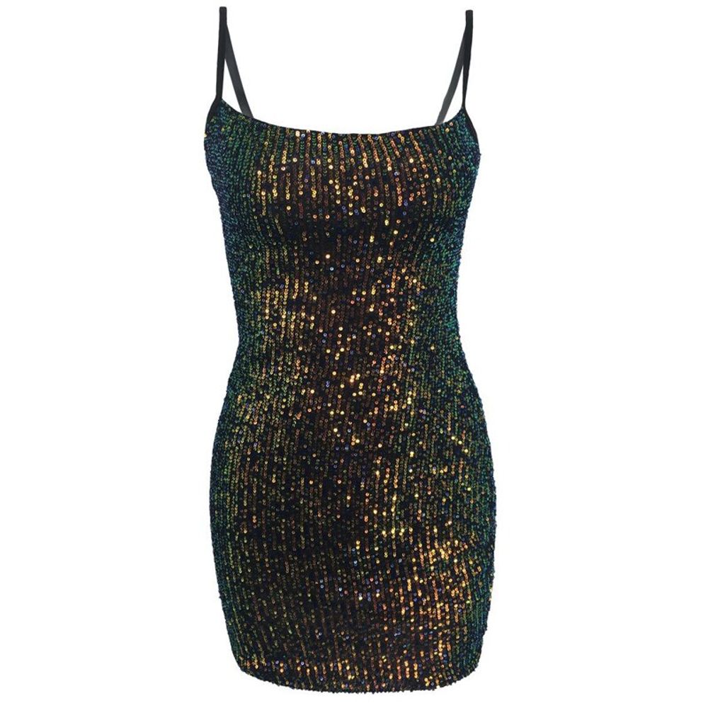 Slash Neck Sparkling Sequin Mini Dresses
