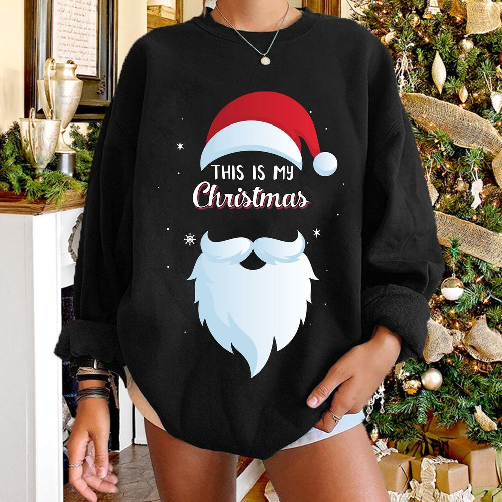 Santa Printed Long Sleeves Round Neck Sweatshirt