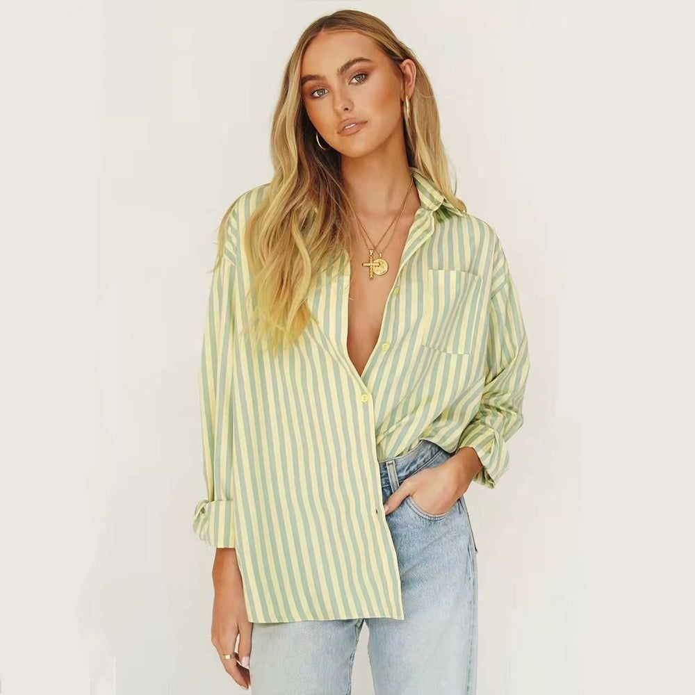 Striped Casual Office Lady Shirts