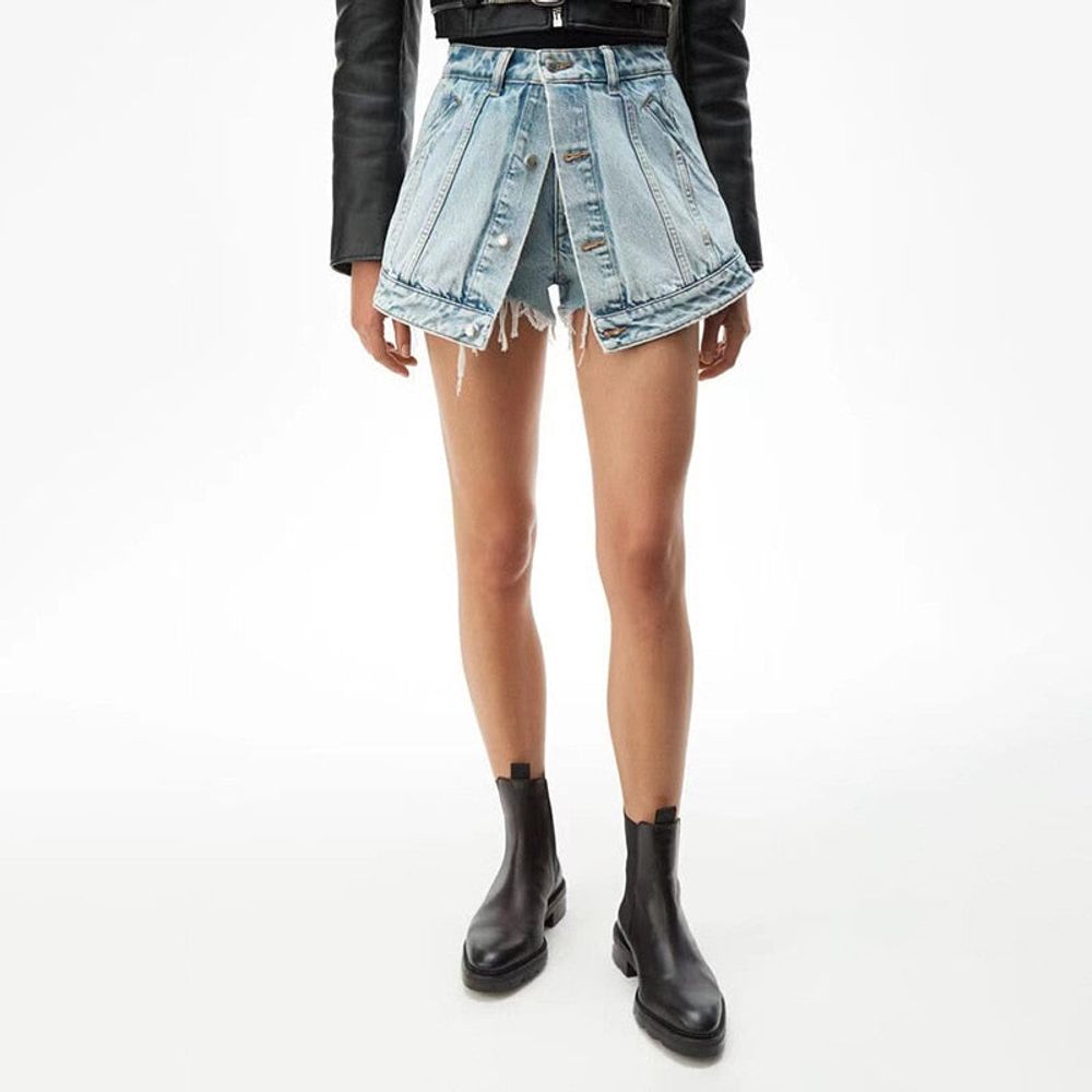 Fake Two Pieces Single Breasted Jean Shorts