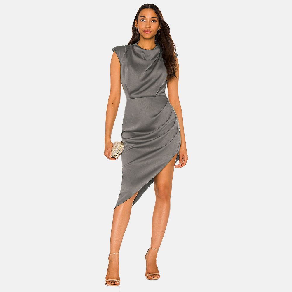 Sleeveless Irregular Diagonal Midi Dress