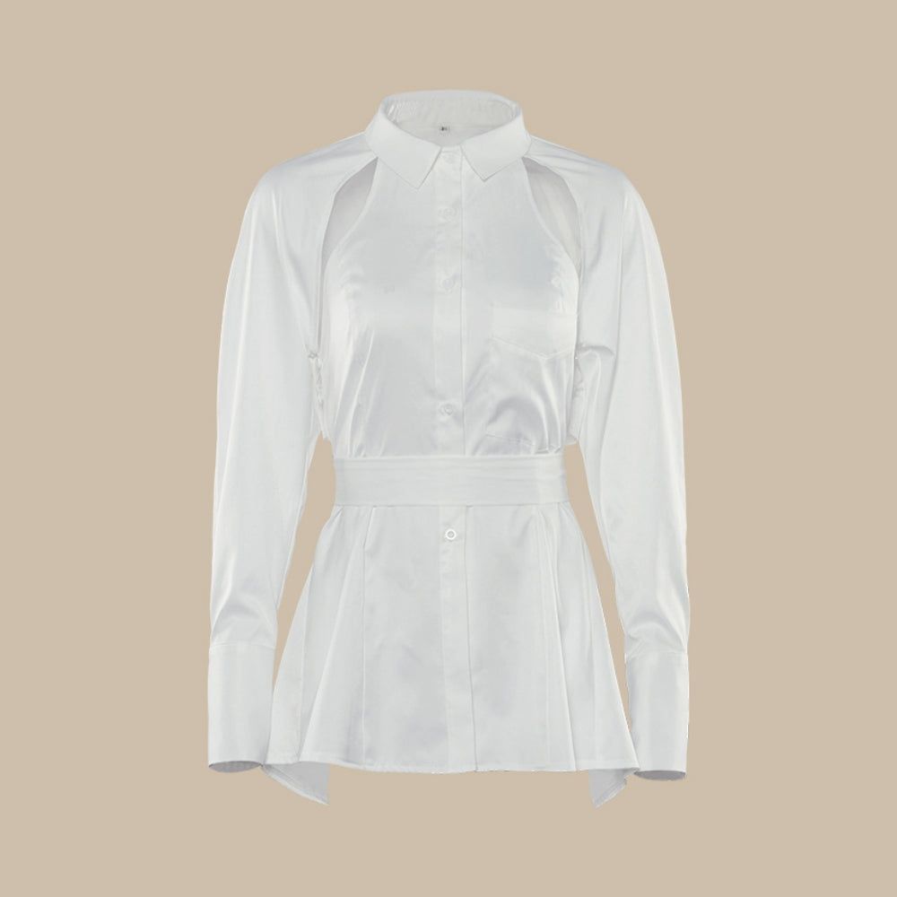 White Fashion Hollow Out Shirt