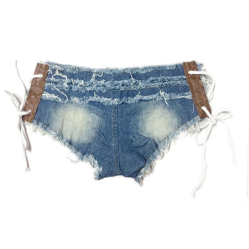 Low Waist Bare Lace Up Jean Shorts