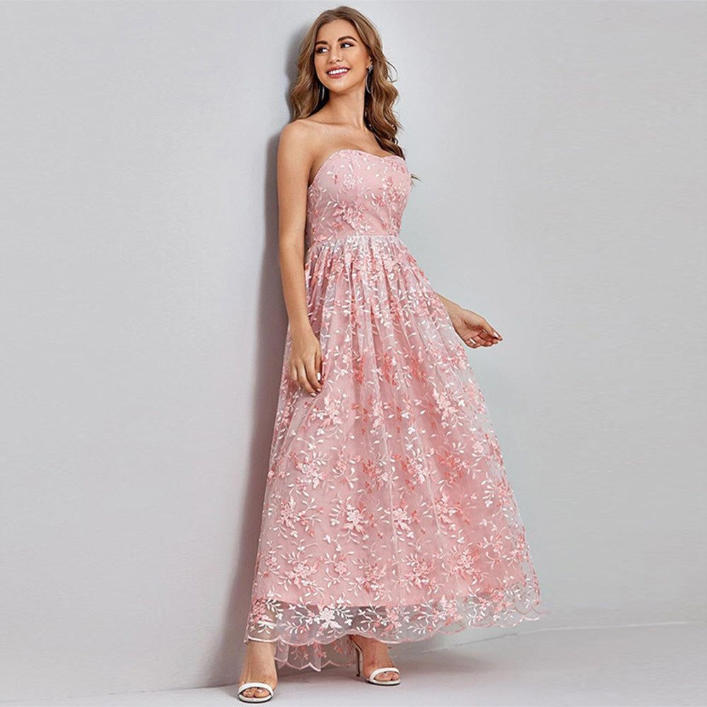 Flower Embroidery Lace Maxi Dresses