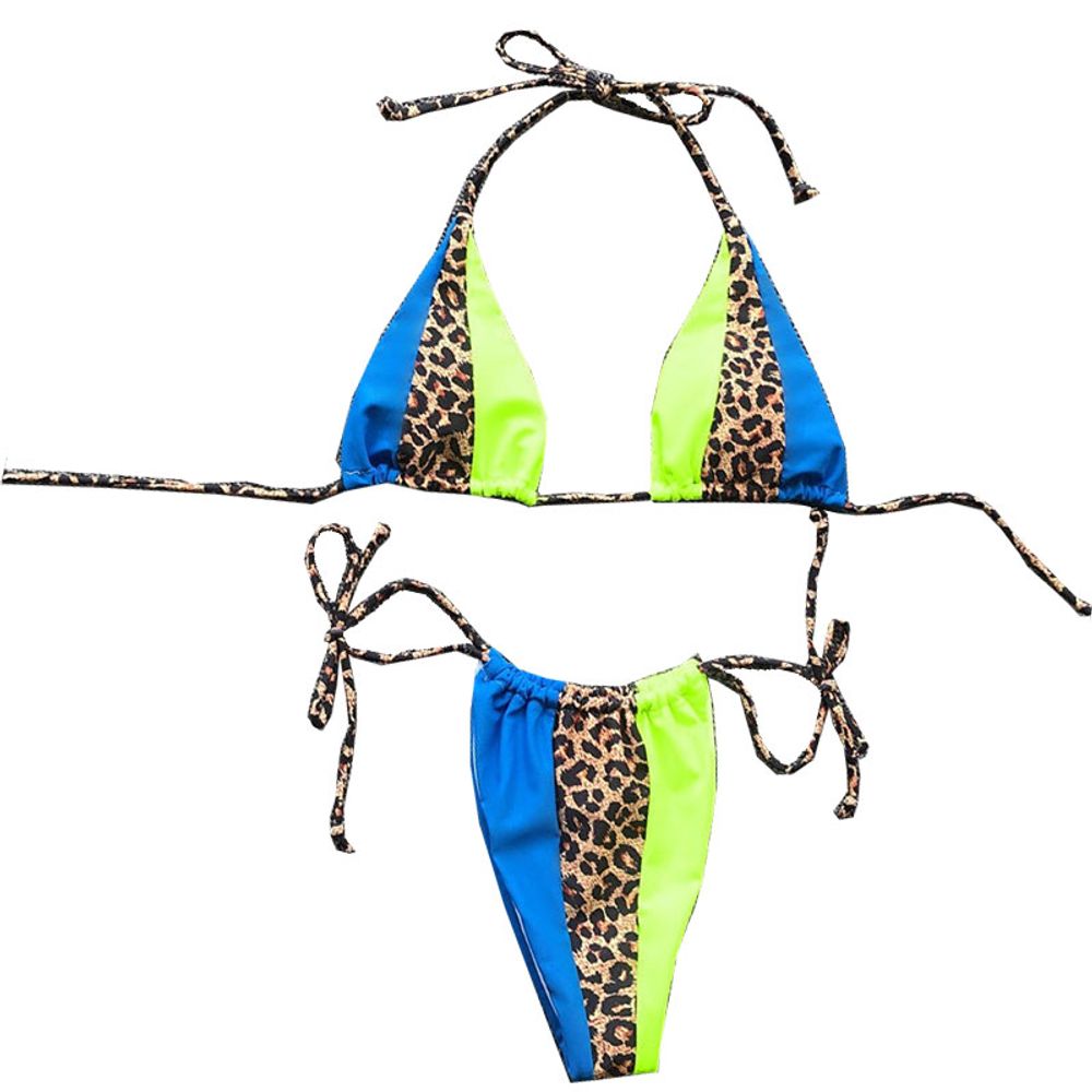 Leopard Stitching Bandage Bikini