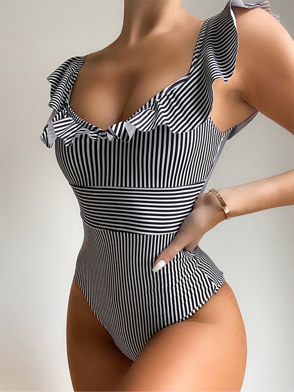 Ruffle Vintage Striped One Piece Swimsuit