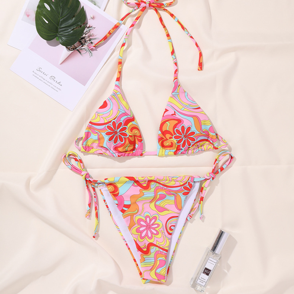 Floral Print Triangle Halter Bikini
