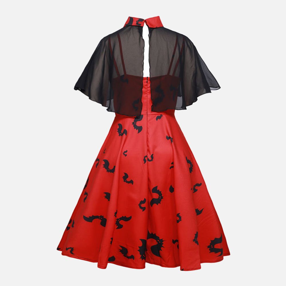 Bat Print Halloween Cloak Sleeve Chiffon Mini Dress