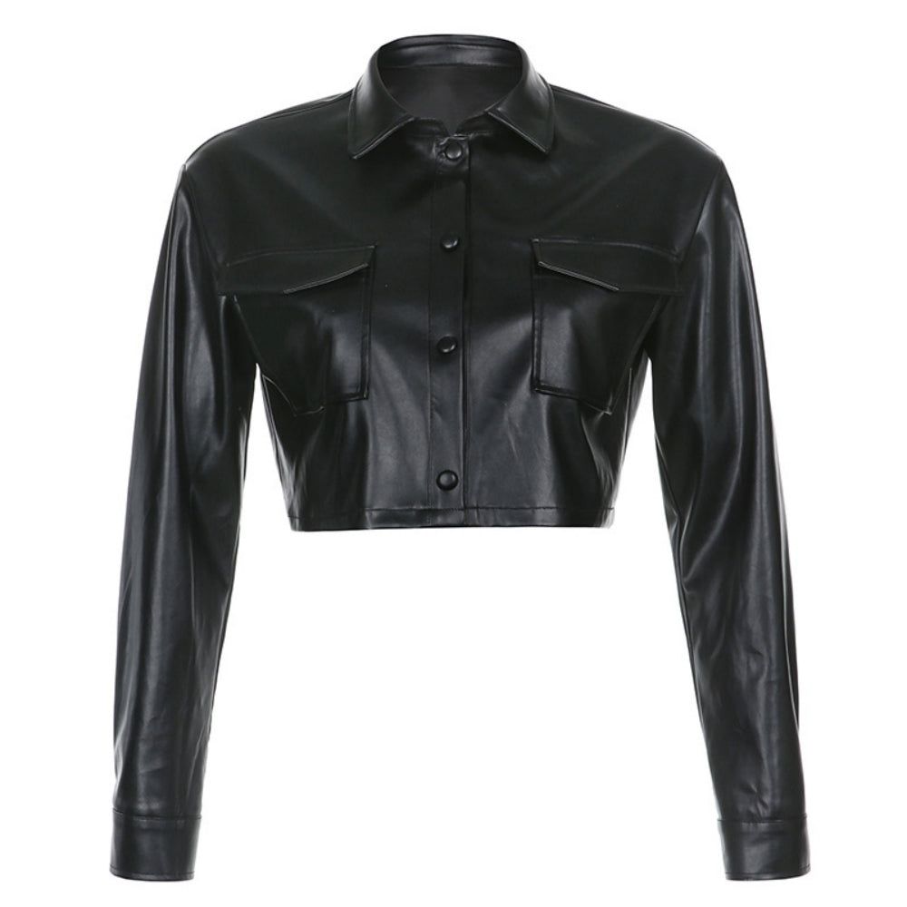 Black Faux Leather Cropped Jacket
