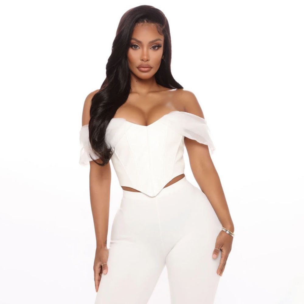 PU leather Sexy Bustier Off Shoulder Crop Tops