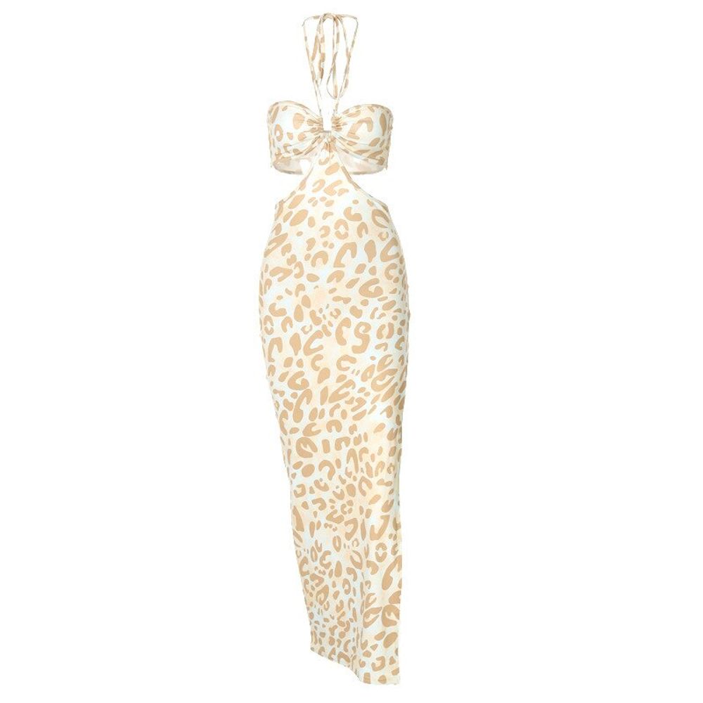 Spaghetti Strap Leopard Printed Maxi Dress