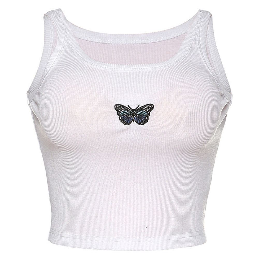 Butterfly Embroidered Halter Tank Tops
