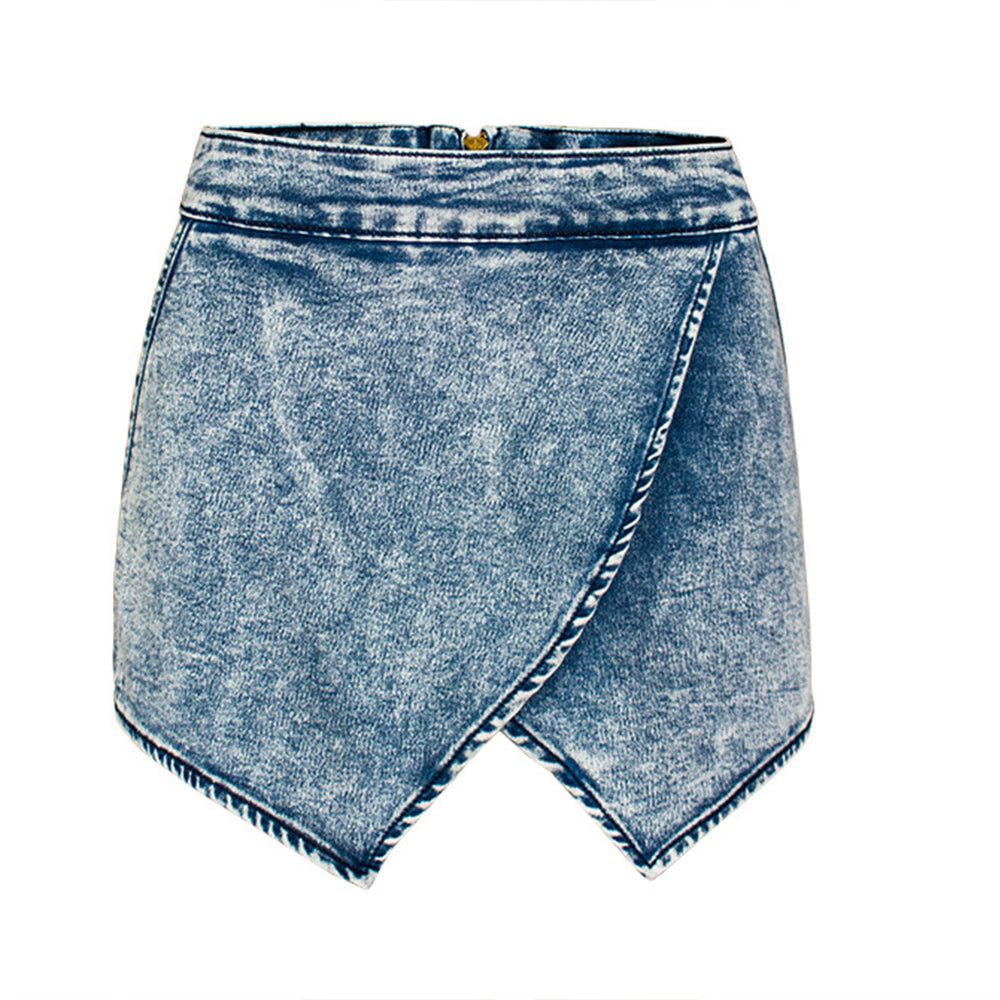 Blue High Waist Skort Jean Shorts