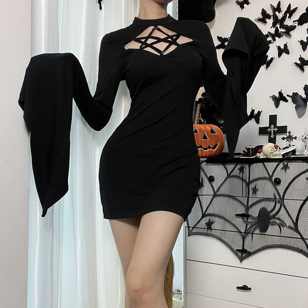 Halloween Flare Sleeve Cut Out Mini Dress