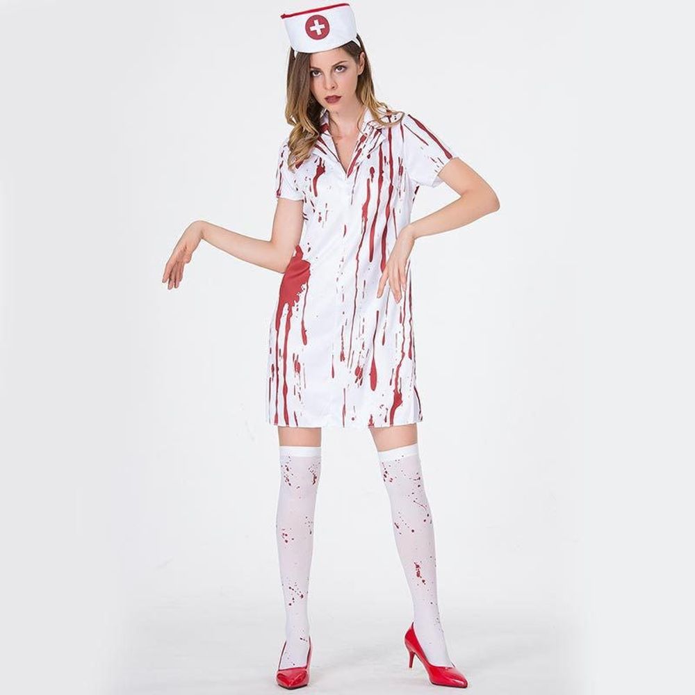 Halloween Button Bloody Scary Nurse Mini Dress