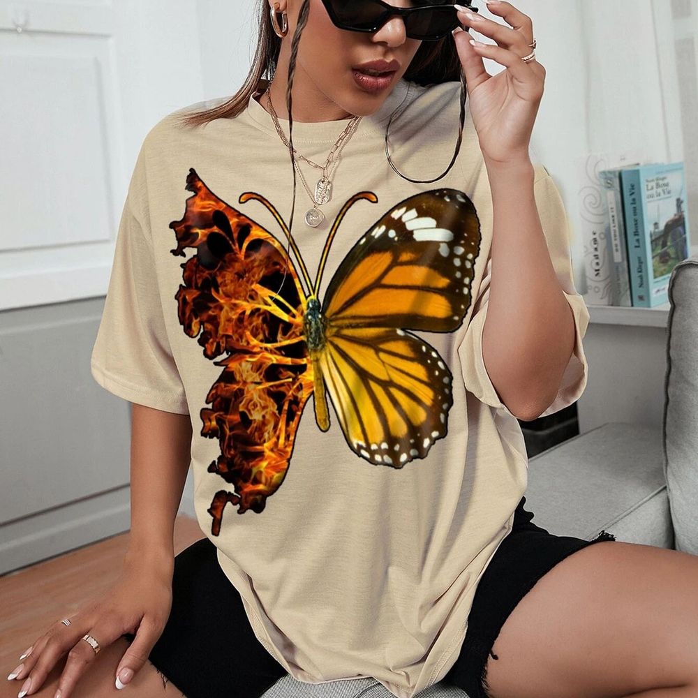 Butterfly Pattern Short Sleeve Top