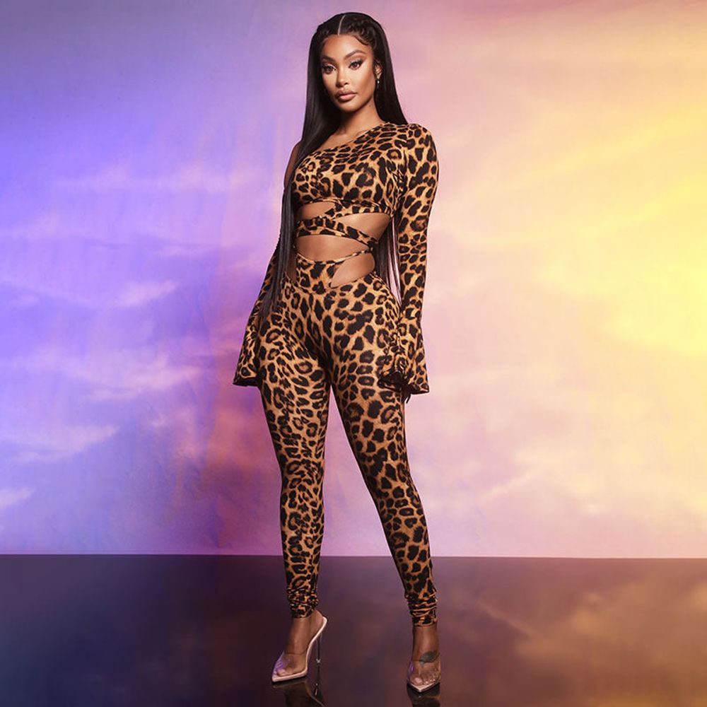 Leopard Hollow Out Sexy Print Jumpsuit