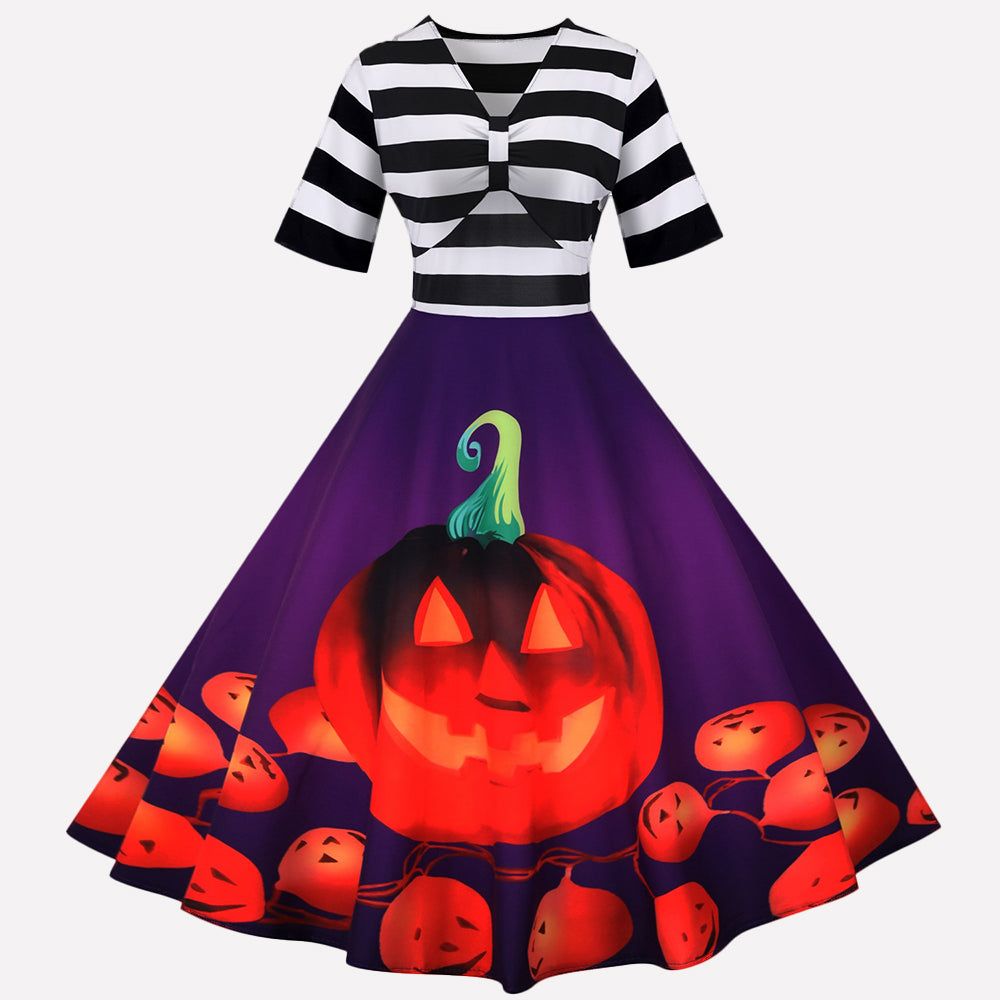 Halloween Prom Stripe Sukienki Midi Dress