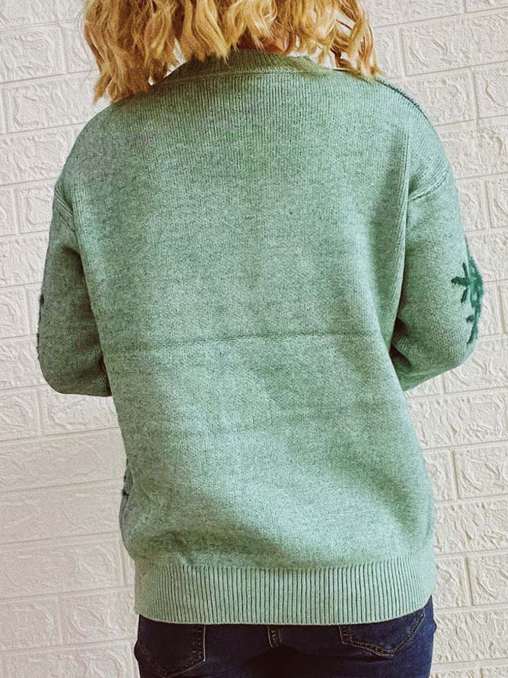 Christmas Deer Print Long Sleeve Knitted Sweater