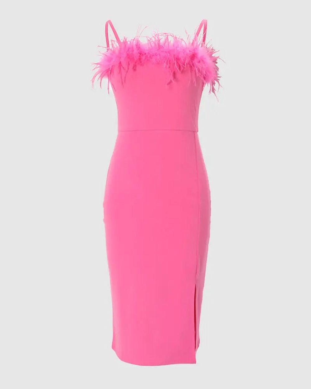 Feather Side Slit Midi Party Dress
