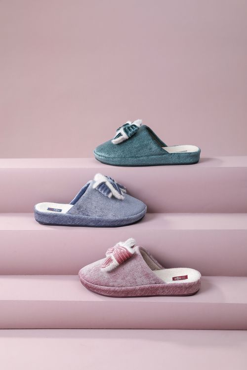Fluffy Bow Velvet Indoor Slipper