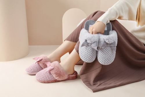Chenille Knitting Fluffy Fur Collar Slipper