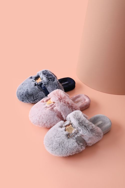 Fabric Warm Slipper with Heart Buckle