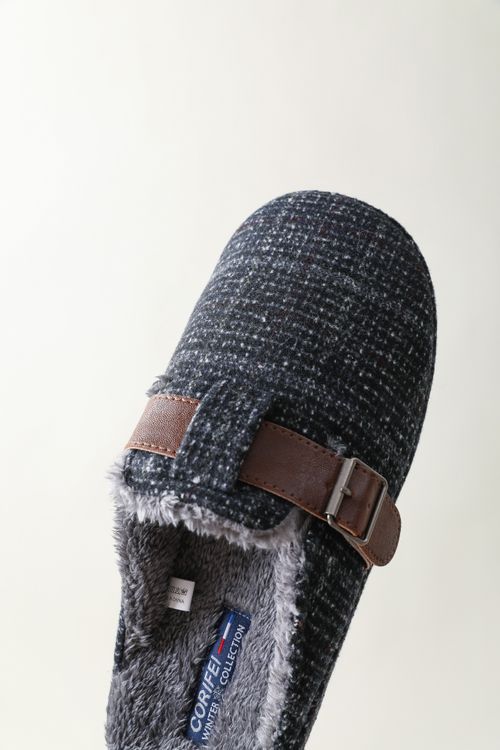 Woolen Plaid Fabric Plush Insole Slipper