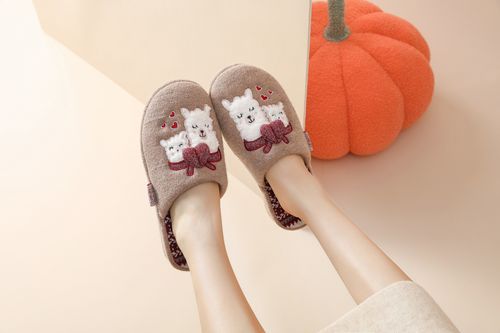Embroiery Winter Knitting Fabric Indoor Slipper