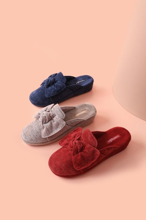 Chenille Fabric Hand-Made Bow Winter Slippers