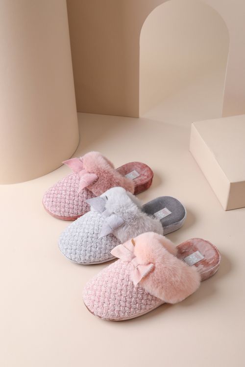 Chenille Knitting Fluffy Fur Collar Slipper