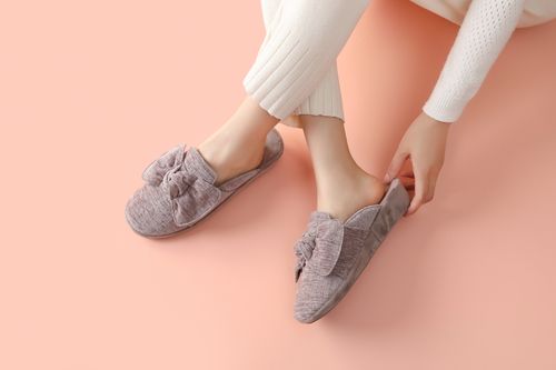 Chenille Fabric Hand-Made Bow Winter Slippers