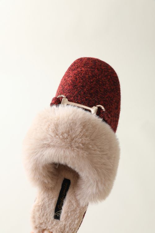 Herribone Woolen Winter Slipper with Metalic Buckle