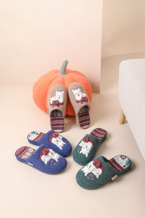 Embroiery Winter Knitting Fabric Indoor Slipper