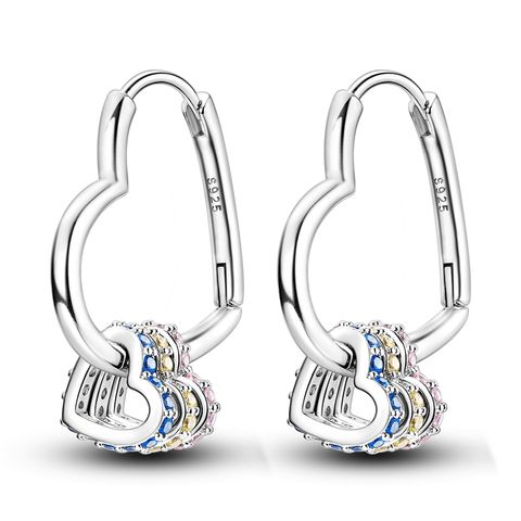 Heart Shaped Colorful Zirconia Triple Hoop Earrings