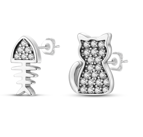 Cat and Fish Bone Ear Studs