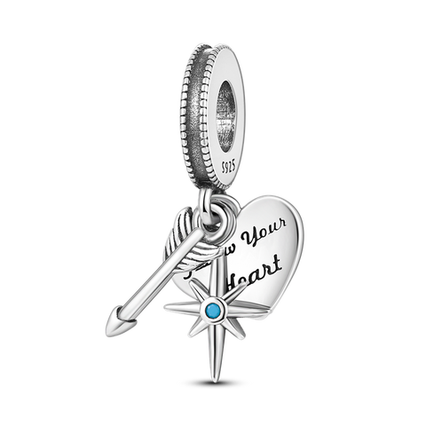 Arrow Compass Peach Heart Dangle