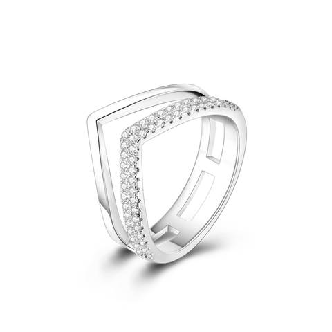 Zweireihiger Pave-V-Ring