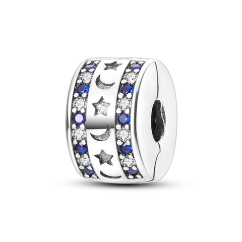 Clip Etoile Lune Bleu Blanc Pavé