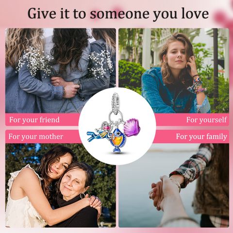 Mula Noël européen en argent sterling 925, breloque personnalisable représentant une jeune fille faisant de la plongée avec tuba, petit poisson et coquillage, pendentif adapté aux bracelets pour femmes, bijoux