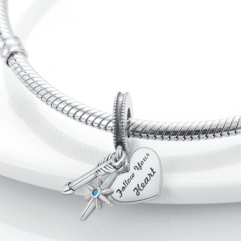Arrow Compass Peach Heart Dangle