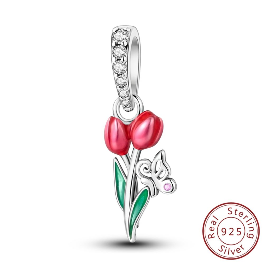 Pink Tulip Butterfly Charm