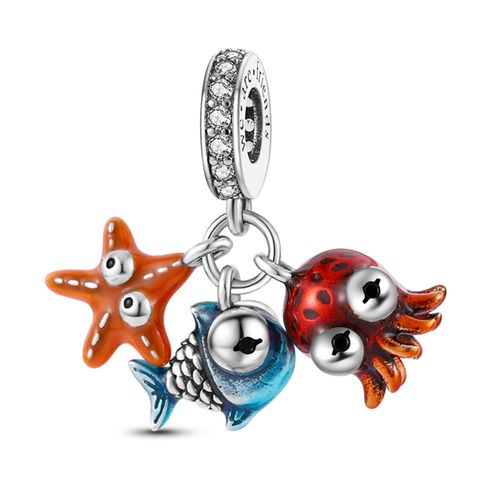Mula Noël européen, pendentif en argent sterling 925 fait maison représentant une pieuvre, une étoile de mer et un poisson marin, compatible avec les bracelets pour femmes, bijoux