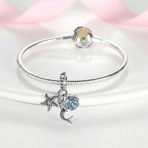 Mula Noël européen, breloque en argent sterling 925, étoile de mer, coquillage, sirène, perles à monter soi-même, compatible avec bracelet pour femmes, bijoux