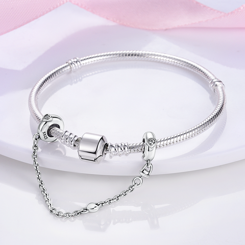 Silver Peach Heart Safety Chain