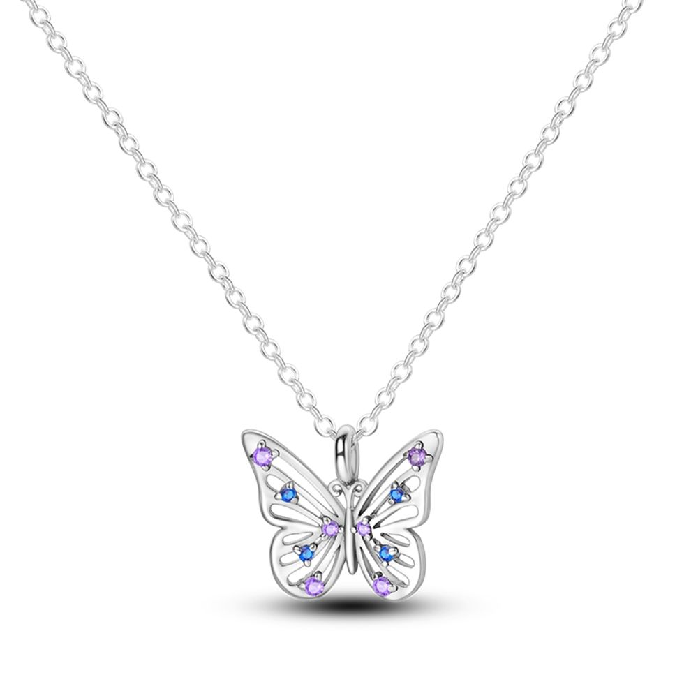 Blue Purple Hollow Butterfly Necklace