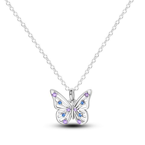 Collier Papillon Creux Bleu Violet